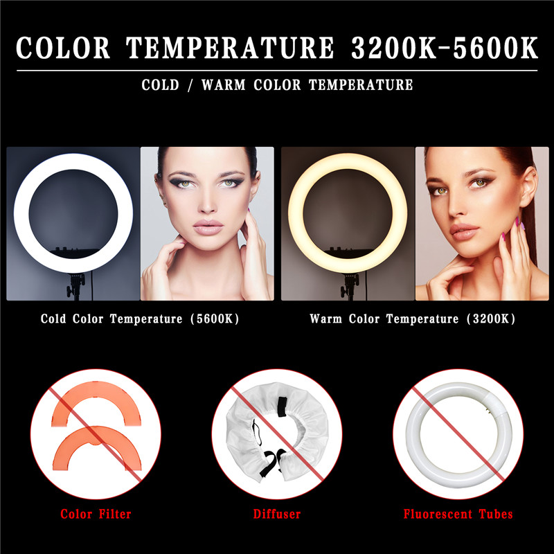 FOSOTO RL-18II Photographic Lighting 3200K-5600K 512 Led Ring Light Dimmable  for Camera ，Makeup