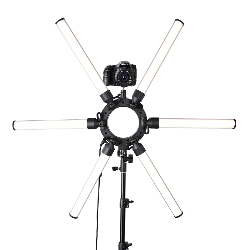 FOSOTO TL-1200S Dimmable 3200K-5500K Photography Makeup 6 Tubes Eyes Star 336 LED Video Photo Ring Light Lamp with Tripod For advertisement photography, shooting video