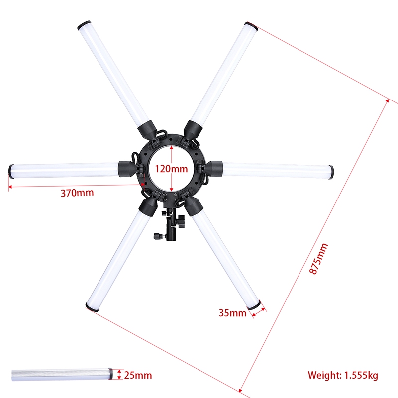 FOSOTO TL-1200S Dimmable 3200K-5500K Photography Makeup 6 Tubes Eyes Star 336 LED Video Photo Ring Light Lamp with Tripod For advertisement photography, shooting video