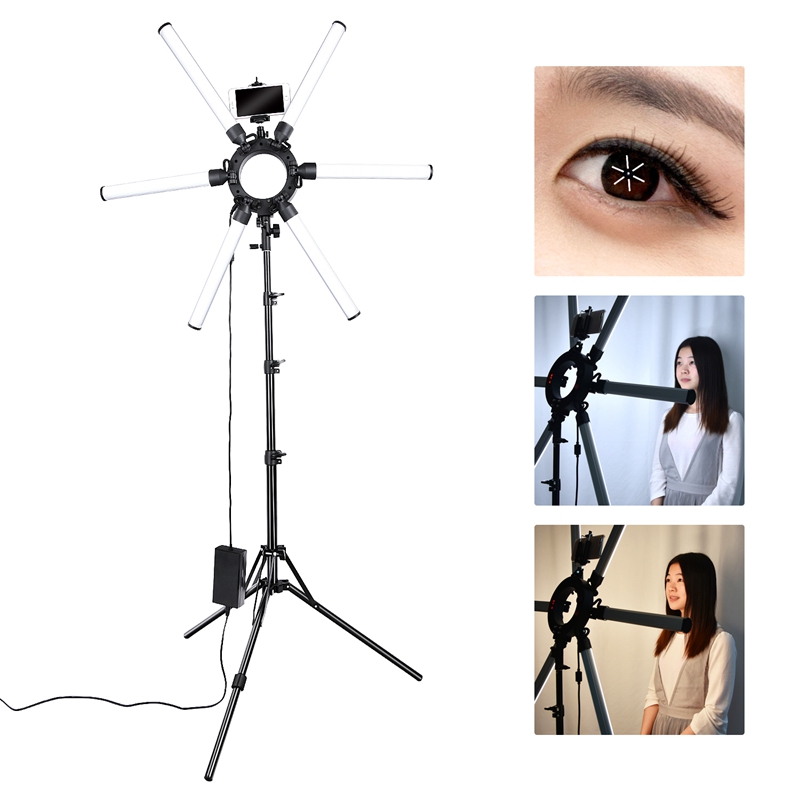 FOSOTO TL-1200S Dimmable 3200K-5500K Photography Makeup 6 Tubes Eyes Star 336 LED Video Photo Ring Light Lamp with Tripod For advertisement photography, shooting video