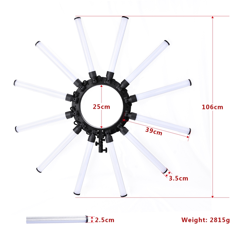 FOSOTO TL-1800S Photographic Lighting Dimmable 3200-5600K 12 Tubes 672 Leds Camera Photo Studio Photography light Lamp For photography,makeup