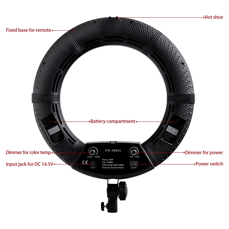 FOSOTO FS-480 II LED Ring light Kit with Tripod Stand for YouTube Video and Makeup, Mini LED Camera Light with Cell Phone Holder Desktop LED Lamp