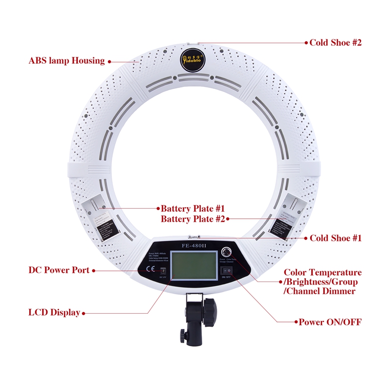 FOSOTO FE480II Bicolor Dimmable 96W LED Ring Light Makeup Lighting With Stand Remote Control For Youtube/ Photography/ Photo/ Studio