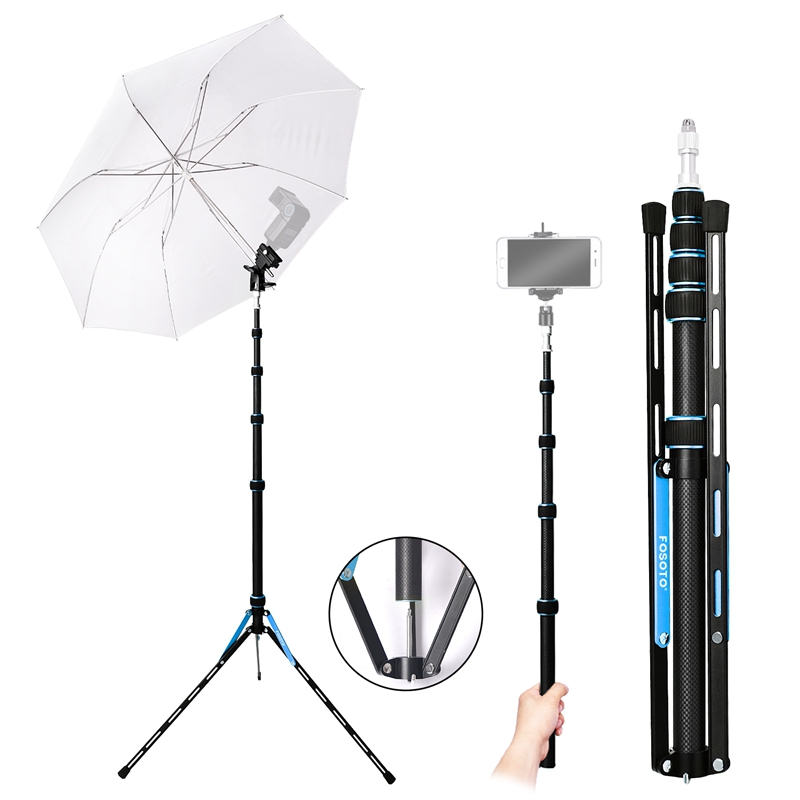 Fosoto FT-220 Carbon Fiber Blue Led Tripod Light Stand Head Softbox and Umbrella Flash Reflector For Photographic Lighting