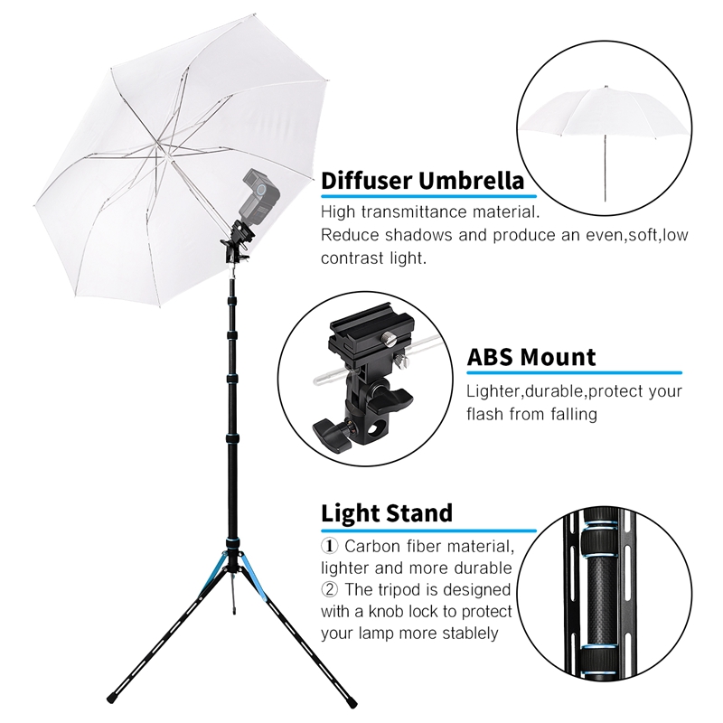 Fosoto FT-220 Carbon Fiber Blue Led Tripod Light Stand Head Softbox and Umbrella Flash Reflector For Photographic Lighting