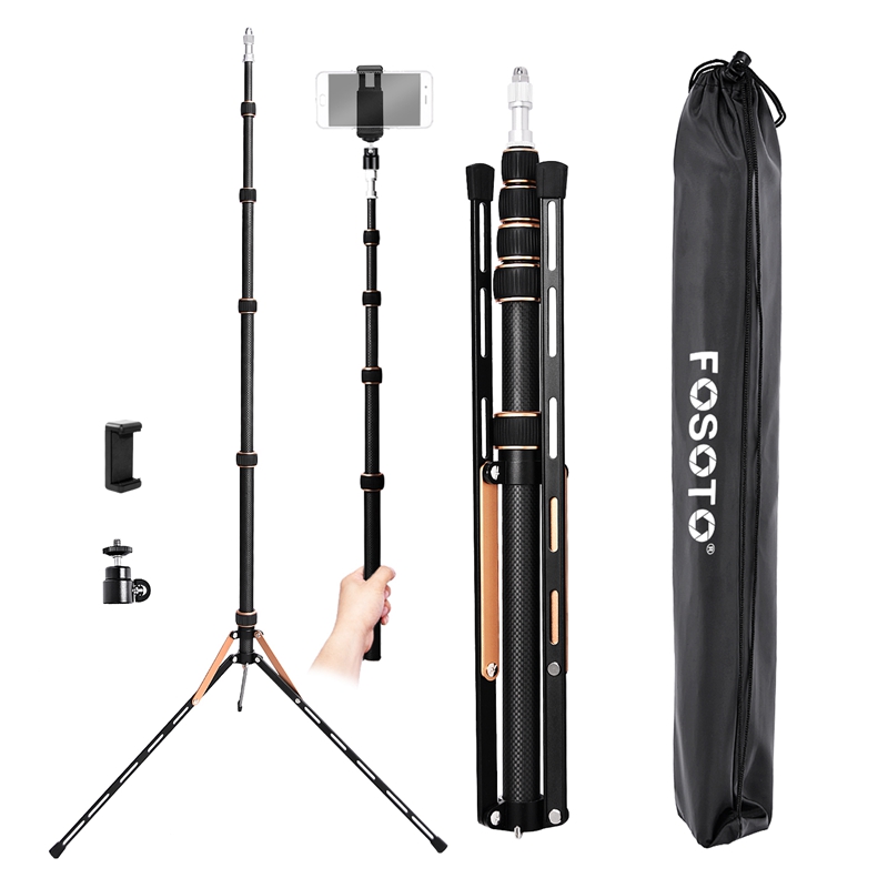 FOSOTO FT-220 Carbon Fiber Gold Led Light Tripod Stand Head Softbox and Umbrella Flash Reflector For Photo Studio Photographic Lighting