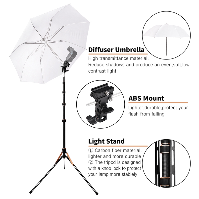 FOSOTO FT-220 Carbon Fiber Gold Led Light Tripod Stand Head Softbox and Umbrella Flash Reflector For Photo Studio Photographic Lighting