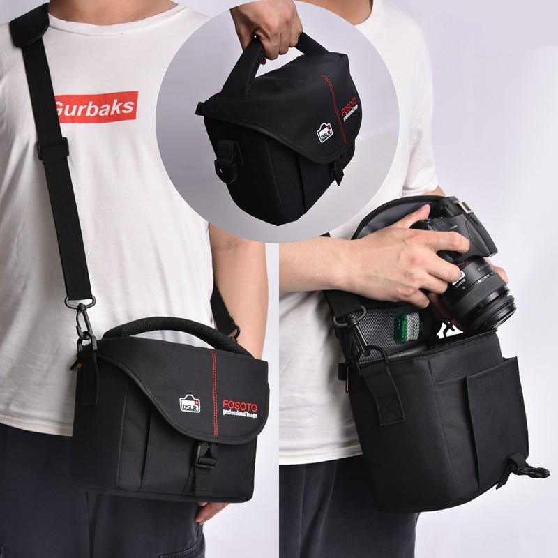 FOSOTO 210-B DSLR Camera Bag Fashion Polyester Shoulder Bag Waterproof Camera Case For Canon Nikon Sony Lens Pouch Bag Photo Video bag