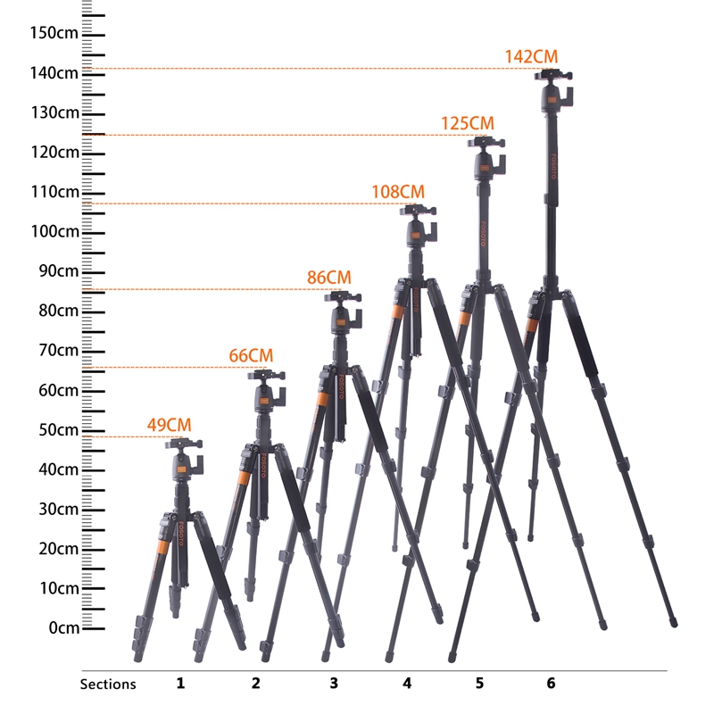FOSOTO F-555 Professional Portable Magnesium Aluminium Alloy Q555 Camera Tripod Monopod Stand with Ball Head  For Canon Nikon DSLR Phone