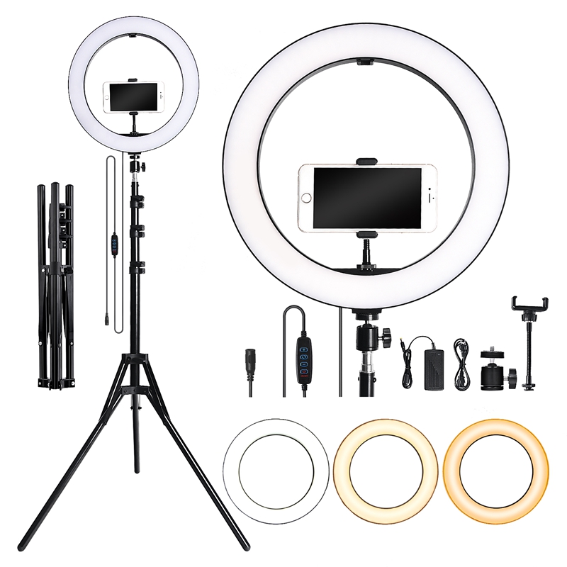 FOSOTO RL14-450 Video Light Dimmable LED Selfie Ring Light Photography Light with Phone Holder183CM tripod stand for Makeup Youtube