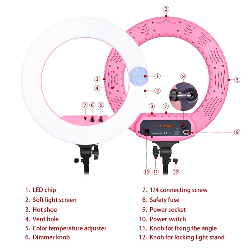 FOSOTO FT-R480C18" Outer 48W Dimmable LED Ring light Kit with Light Stand and Carrying Bag for Camera ,Smartphone,YouTube,Self-Portrait