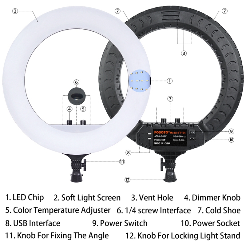 FOSOTO FT-54 21inch 60W LED Ring Light Lamp With Remote Control