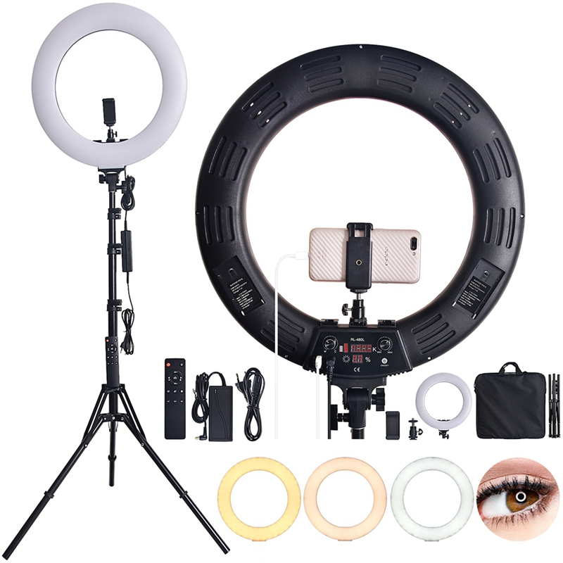 FOSOTO RL-480L18 inch LCD screen 60W Battery Operate LED Ring Light with light stand for video shooting