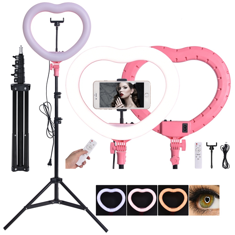 FOSOTO FT-X258 heart shaped ring light Modes makeup Selfie led ring light lamp with light stand