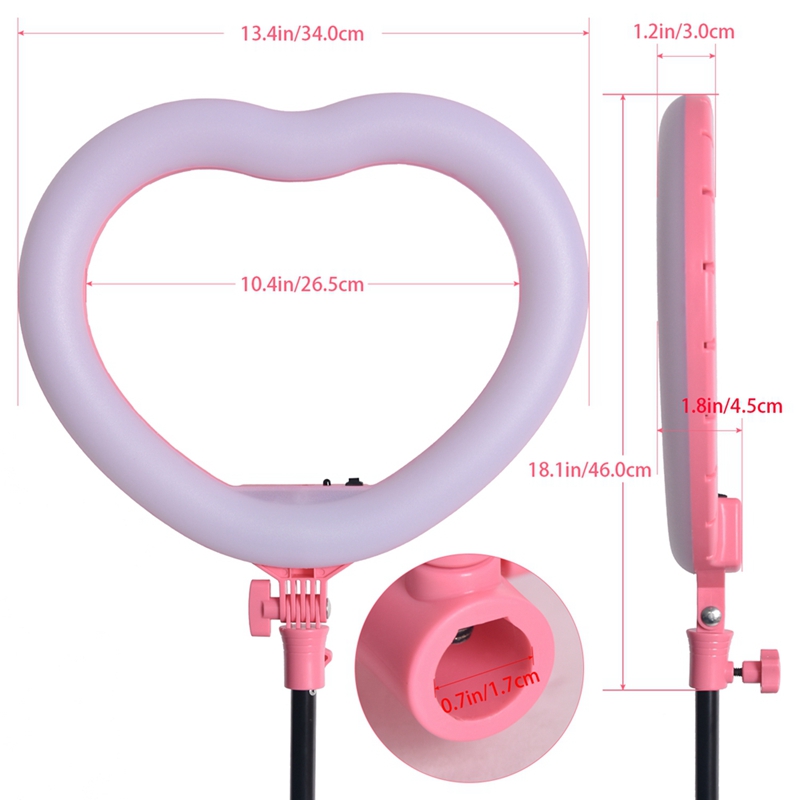 FOSOTO FT-X258 heart shaped ring light Modes makeup Selfie led ring light lamp with light stand