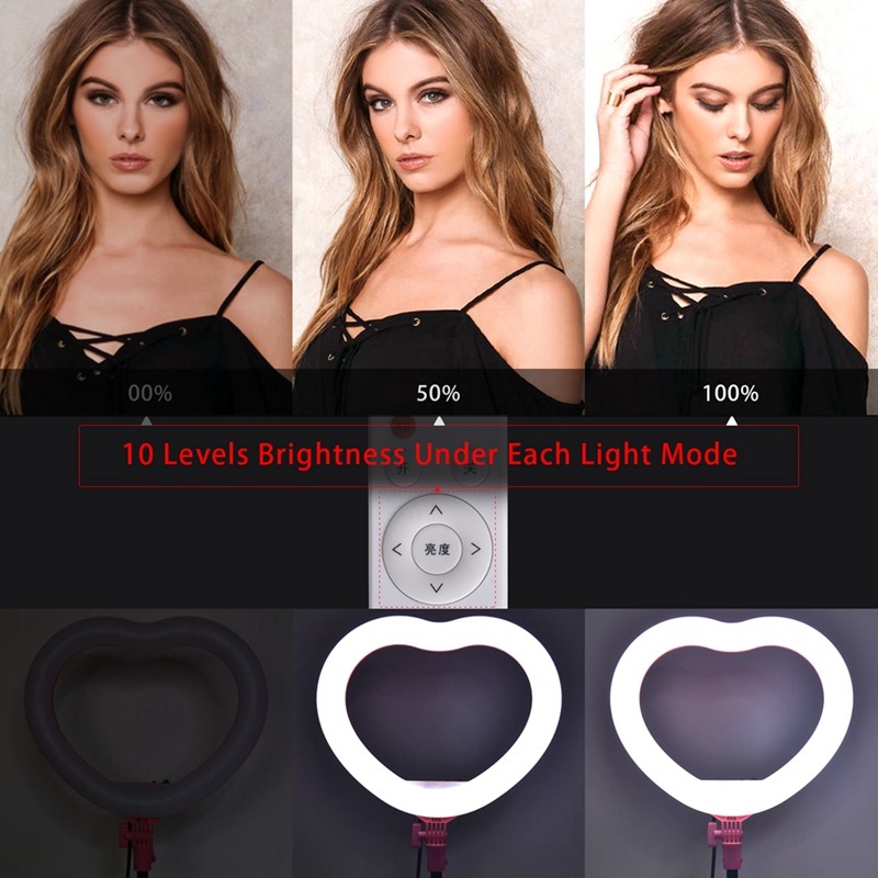 FOSOTO FT-X258 heart shaped ring light Modes makeup Selfie led ring light lamp with light stand