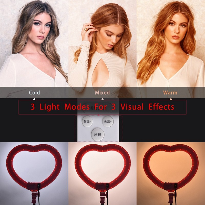 FOSOTO FT-X258 heart shaped ring light Modes makeup Selfie led ring light lamp with light stand