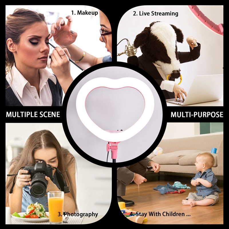 FOSOTO FT-X258 heart shaped ring light Modes makeup Selfie led ring light lamp with light stand