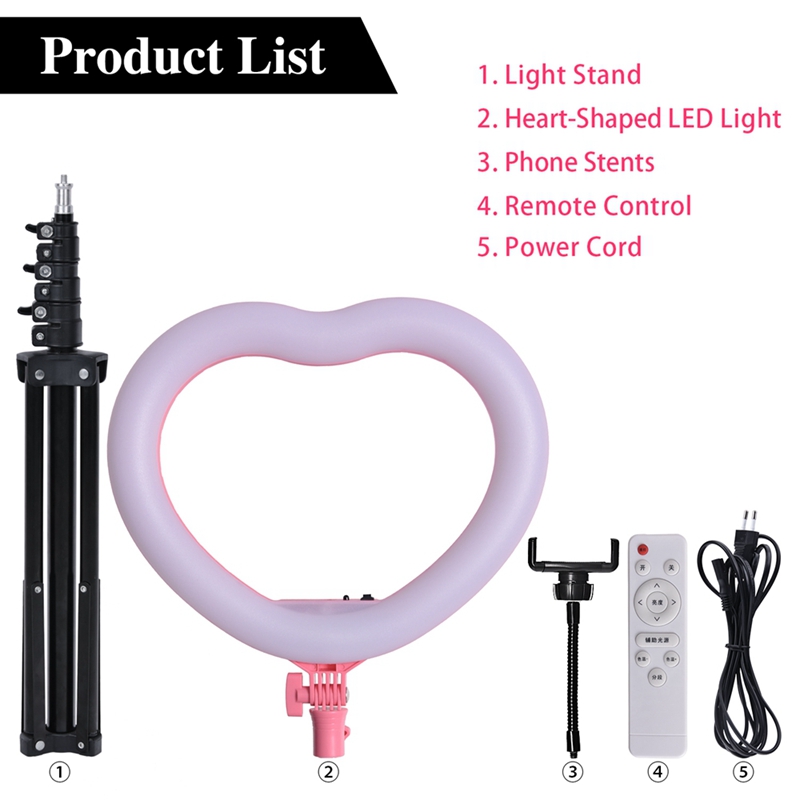 FOSOTO FT-X258 heart shaped ring light Modes makeup Selfie led ring light lamp with light stand