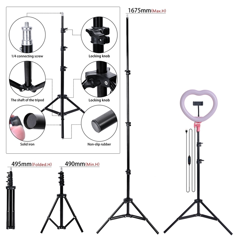 FOSOTO FT-X225 heart-shaped fill light 3200k-5600k beauty makeup light photography selfie ring light with tripod