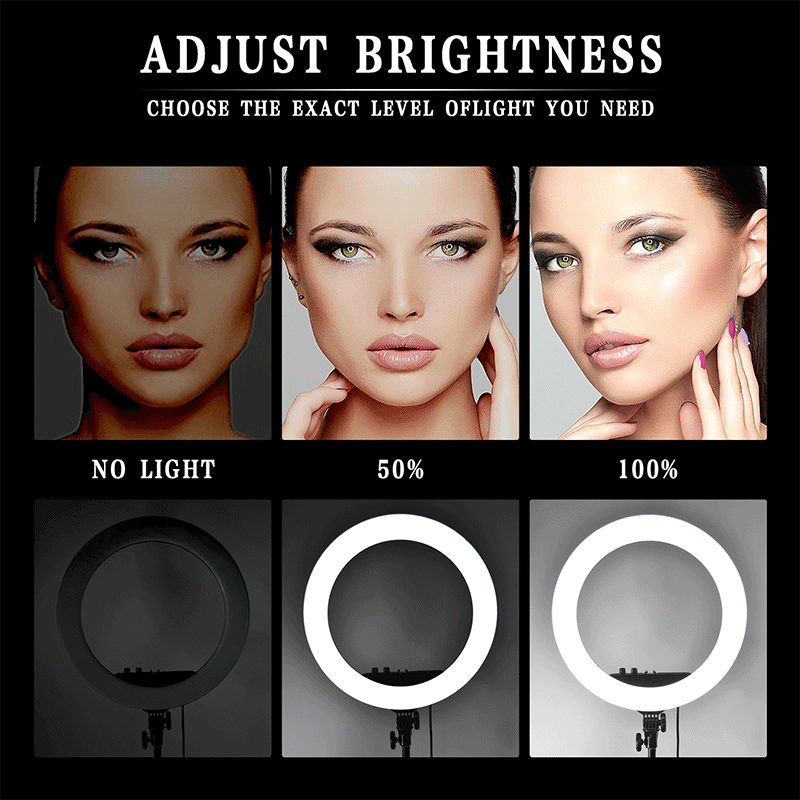 FOSOTO RL18II 55w 3200-5500k dimmable selfie led ring light with tripod stand for makeup, photography, camera video recording