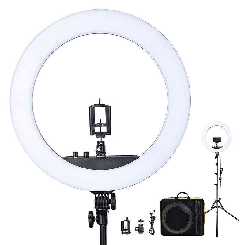 FOSOTO RL18II 55w 3200-5500k dimmable selfie led ring light with tripod stand for makeup, photography, camera video recording