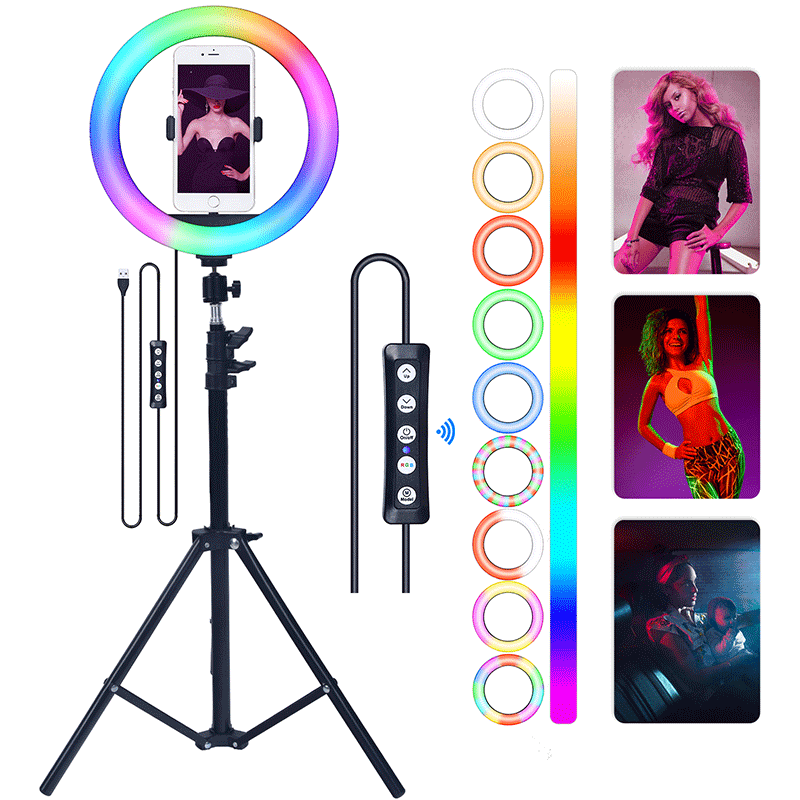 FOSOTO FT-26 RGB 20W 3200-5500K Cell Phone Ring Light Selfie for You Tube, TikTok, Photography lighting