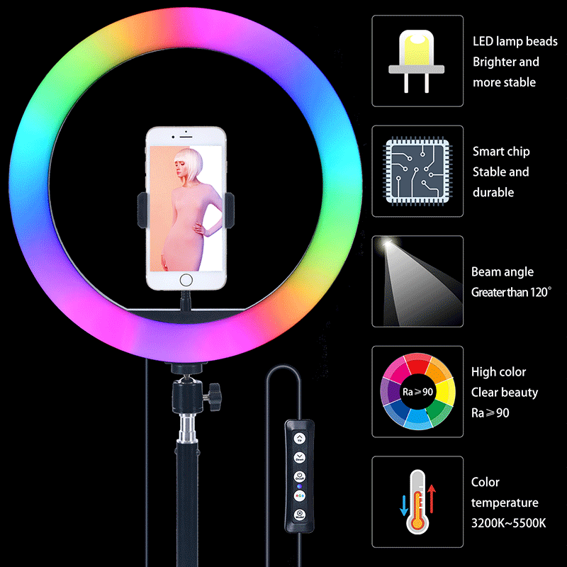 FOSOTO FT-26 RGB 20W 3200-5500K Cell Phone Ring Light Selfie for You Tube, TikTok, Photography lighting