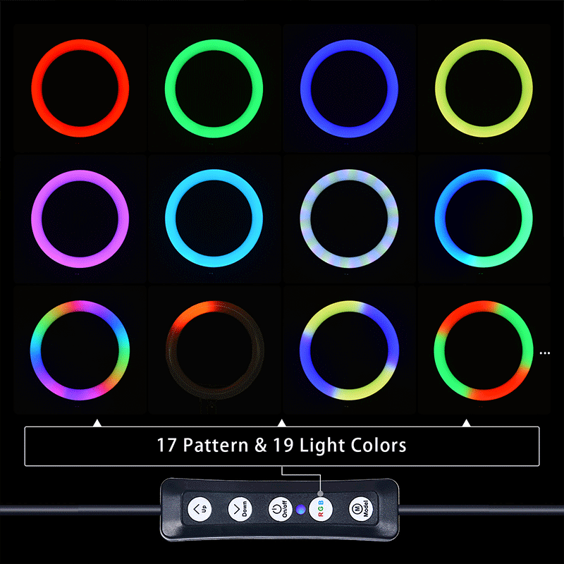 FOSOTO FT-33 3200-5600K RGB Selfie Ring Light Phone Holder with Tripod Stand for Makeup, Live Streaming, Video Recording