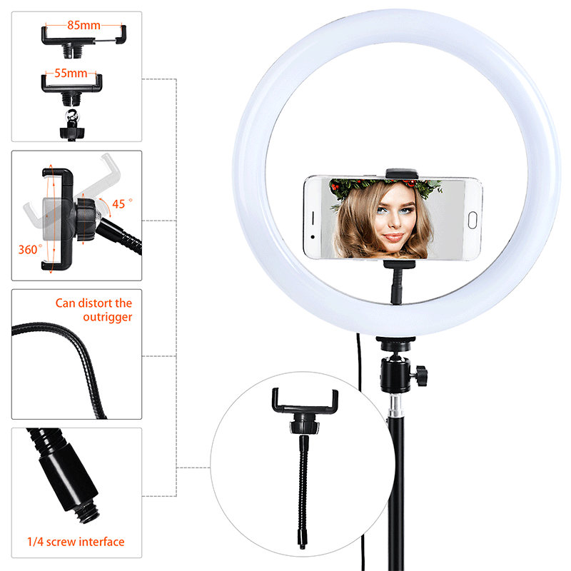 FOSOTO FT-33 3200-5600K RGB Selfie Ring Light Phone Holder with Tripod Stand for Makeup, Live Streaming, Video Recording