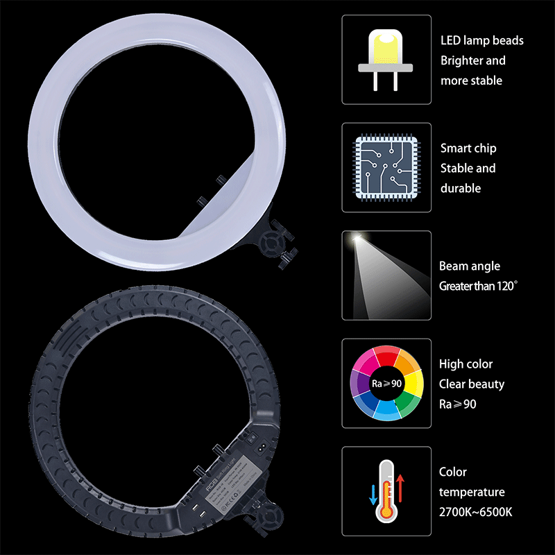 FOSOTO RL18 RGB 2700-6500K 55W LED Ring Light with Tripod phone Holder Video for TikTok, Photography, Makeup light