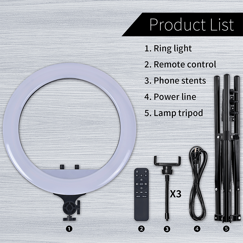 FOSOTO RL18 RGB 2700-6500K 55W LED Ring Light with Tripod phone Holder Video for TikTok, Photography, Makeup light