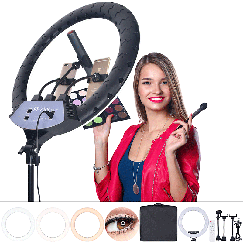 FOSOTO FT-220L/22inch 3200-5600K Selfie LED Ring Light with Tripod Video for TikTok, Makeup, Photography lights