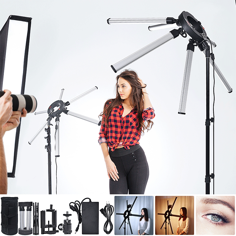 FOSOTO FT-06 3200-5600K Photography Makeup 6 Tubes Eyes Star LED Ring Light with 2M Tripod Stand for Makeup, Advertisement photography , Camera Recording