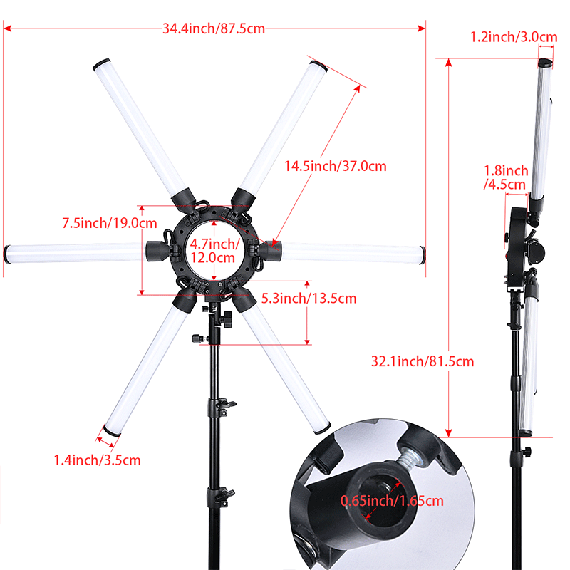 FOSOTO FT-06 3200-5600K Photography Makeup 6 Tubes Eyes Star LED Ring Light with 2M Tripod Stand for Makeup, Advertisement photography , Camera Recording