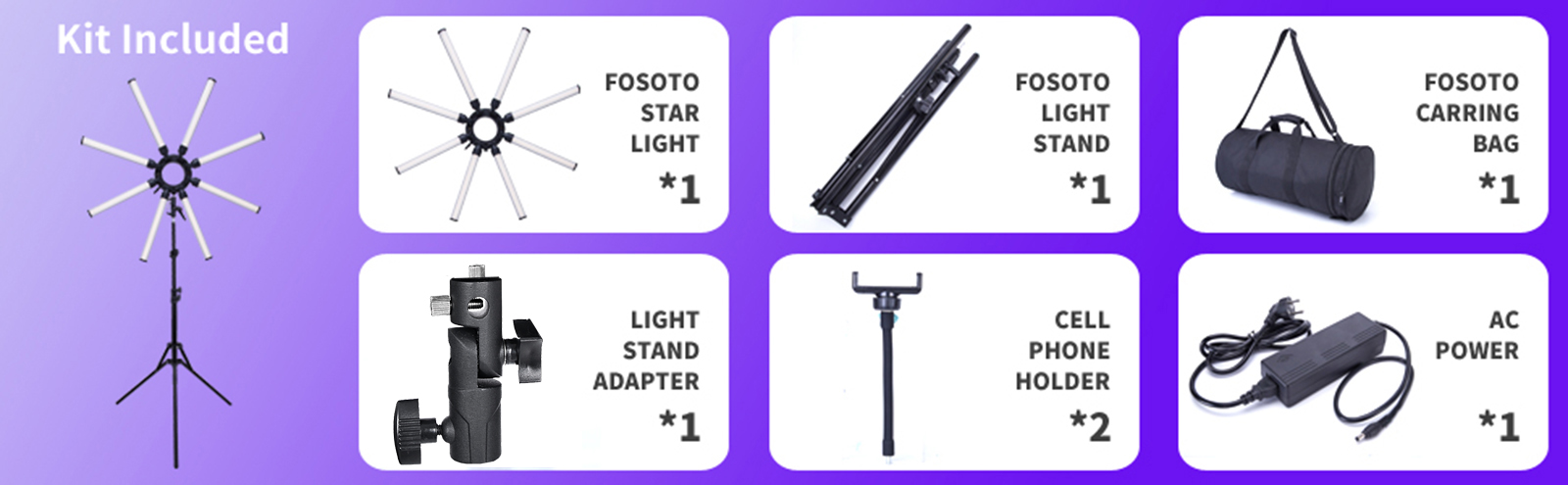 FOSOTO FT-08 150W 8 Tubes Star Light Led Professional Lamp Ring Light With USB Port App Control Tripod For Phone Photography Youtube