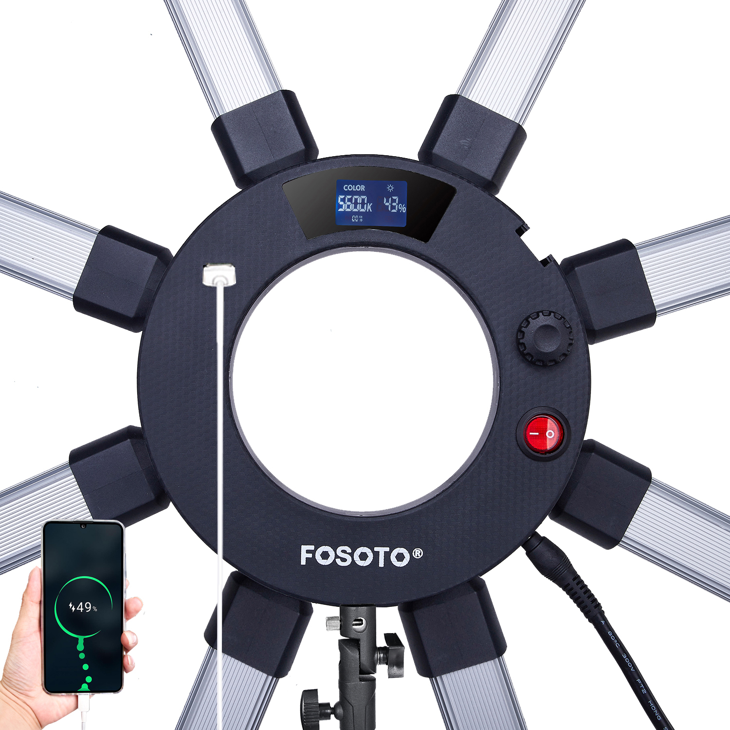 FOSOTO FT-08 150W 8 Tubes Star Light Led Professional Lamp Ring Light With USB Port App Control Tripod For Phone Photography Youtube