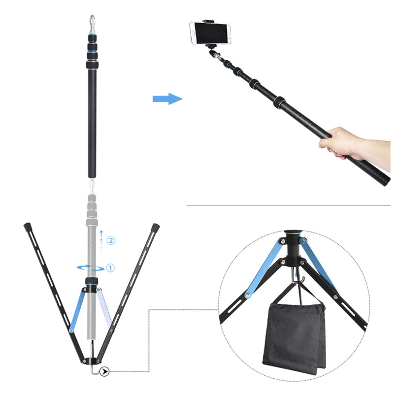 FOSOTO 87inch Photography Tripod Light Stand Carbon Fiber Lightweight Photographic Stand Compact for Photo Studio Equipment Softbox Umbrella Shooting Video Filming Speedlight