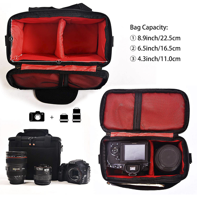 FOSOTO Padded Camera Case with Extra Rain Cover Compatible for Canon EOS Rebel T3i T5 T6 4000D SL2 Nikon B500 D3400 Panasonic Lumix FZ80 DSLR SLR Camera Lens (Black)