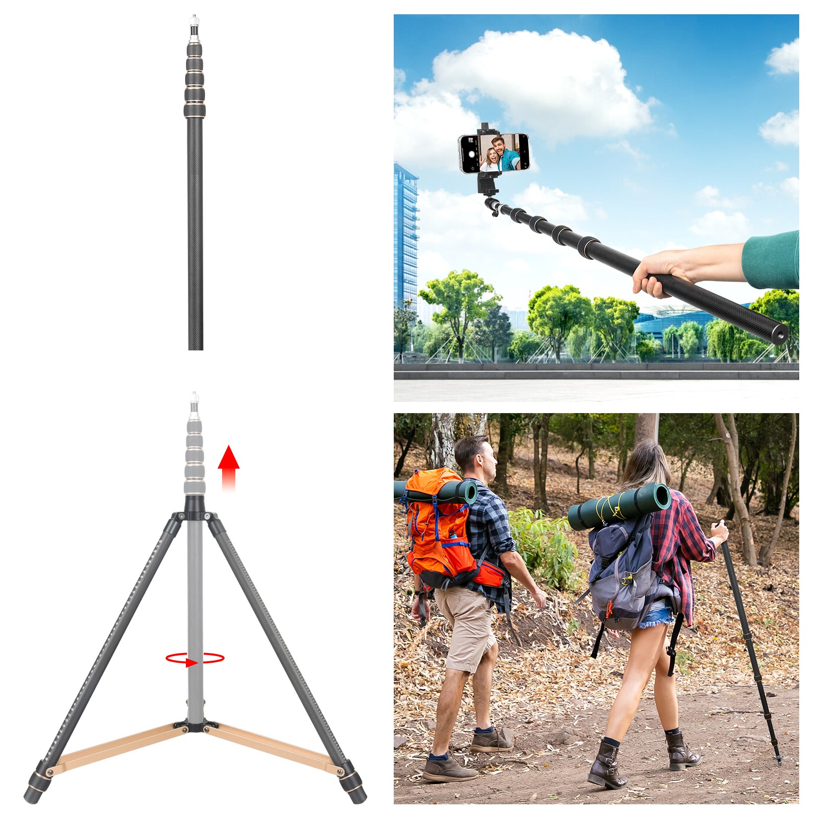 Fosoto SL285 Carbon Fiber Led Light Tripod Stand 2.52m Head Softbox For Photo Studio Photographic Lighting Flash LED Light