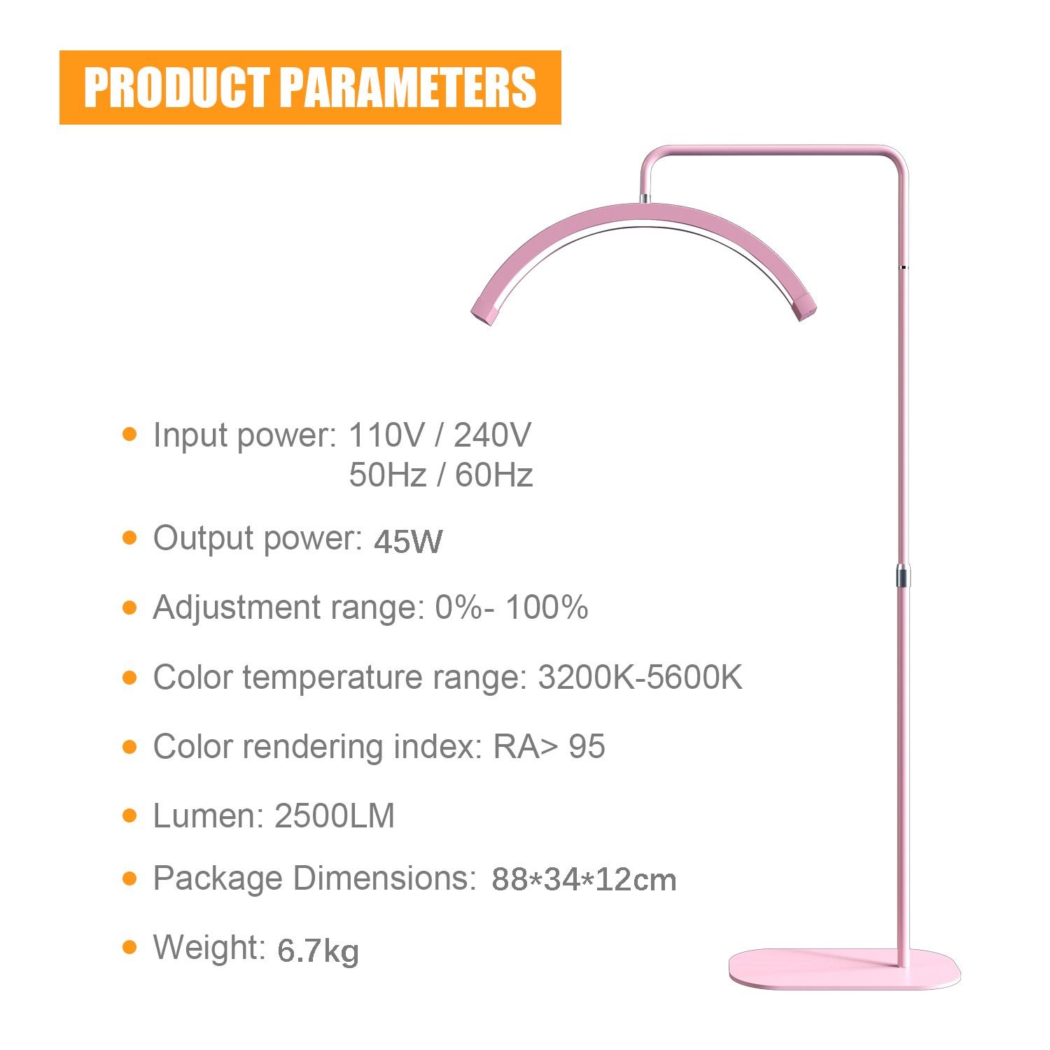 FOSOTO New 45W LED Moon Light Pink Lashes Light Half Ring Floor Lamp Led Lash Light for Tattoo Beauty Salon Eyelash Makeup Lamps