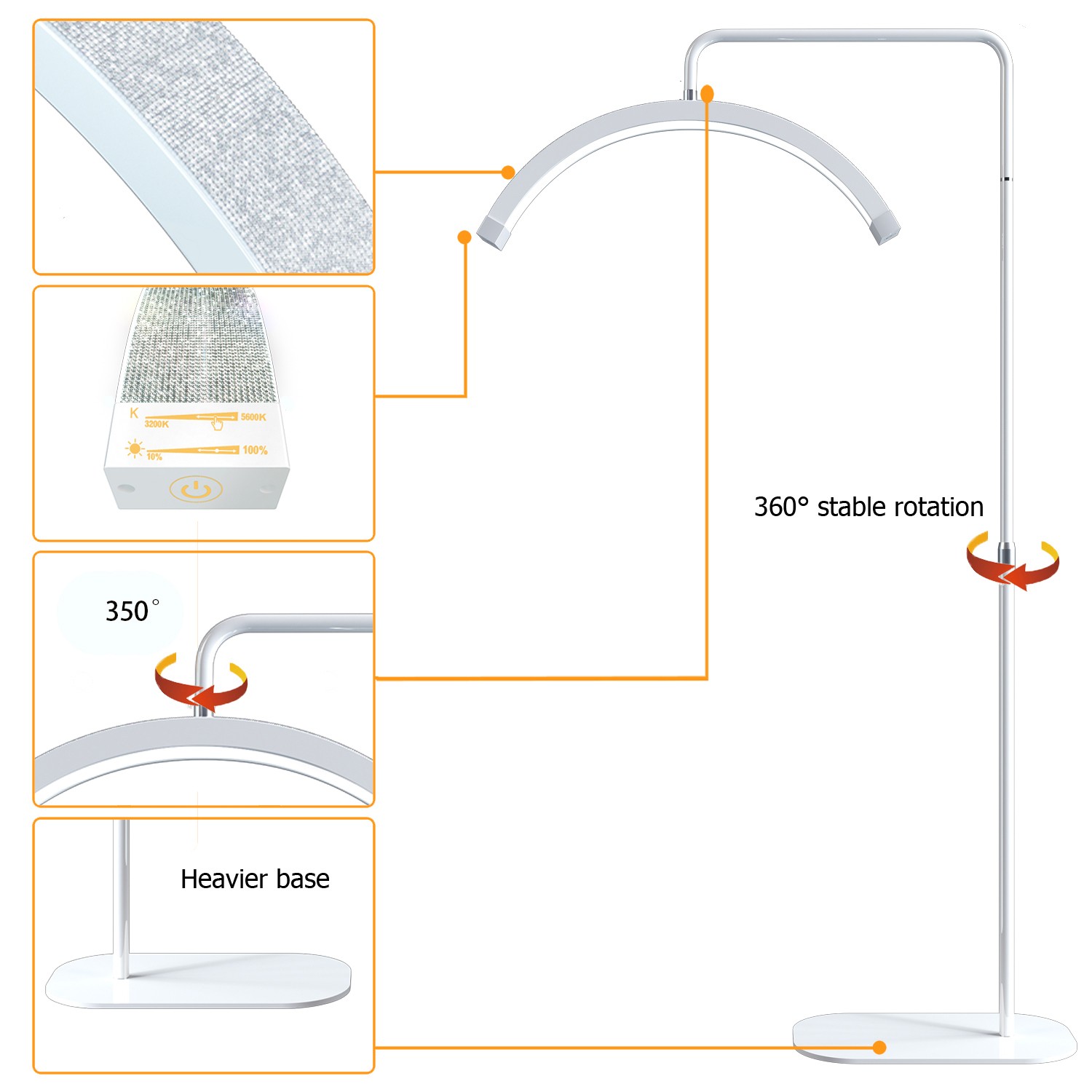 FOSOTO LED Lash Light Makeup Light 45W extension Half Ring Floor Led Moon Light lashes For Tattoo Beauty Salon