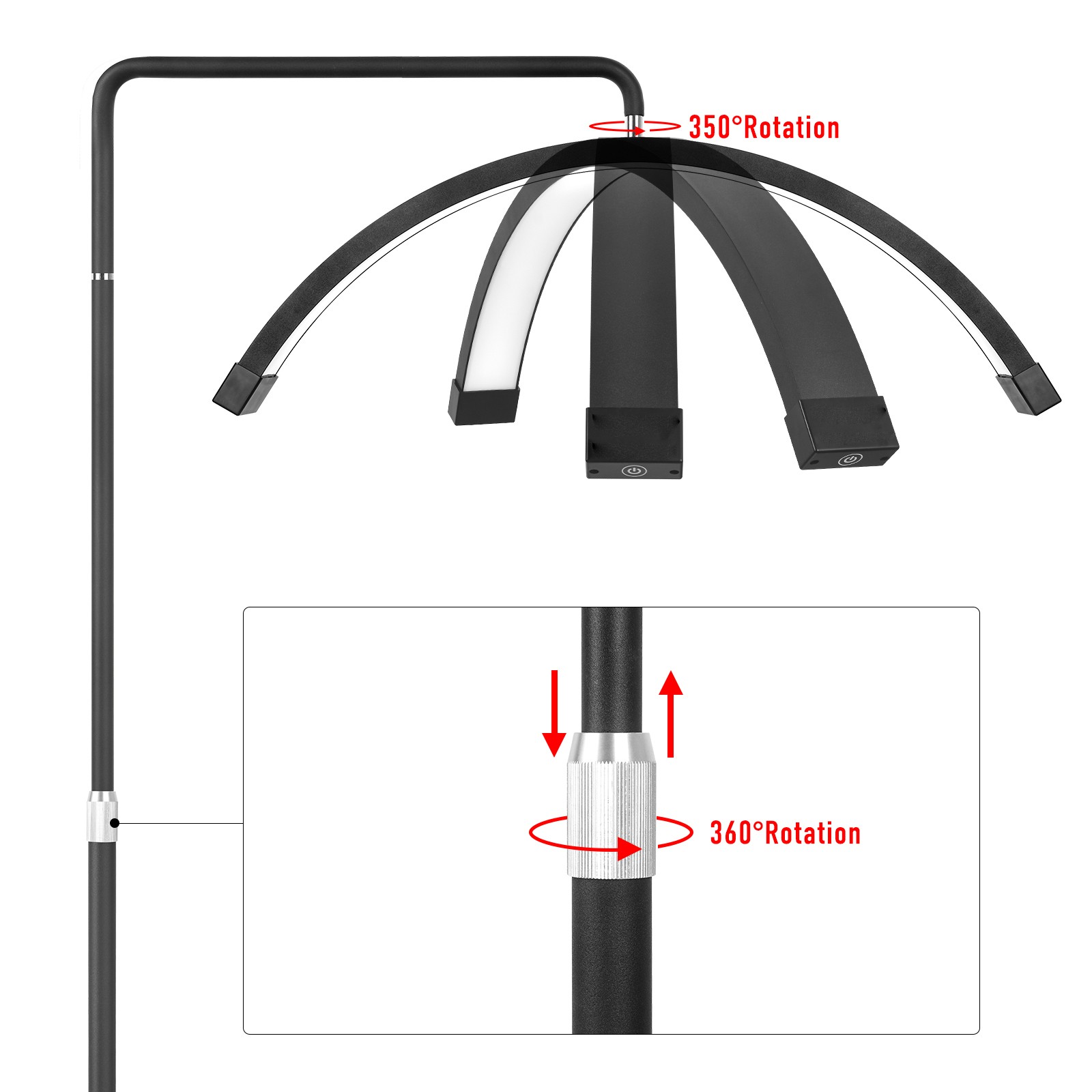 fosoto 25 inch ft-y9ii makeup half moon lamp for fill light with patented  touch control design