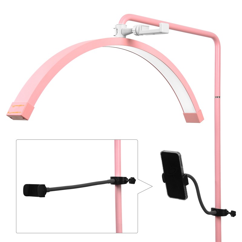 Fosoto FT-Y9 Half Moon Lamp Adjustable Brightness Floor Lamp for Eyelash Extensions, Lighting for Beauty, with Phone Holder for Filming Content Creation