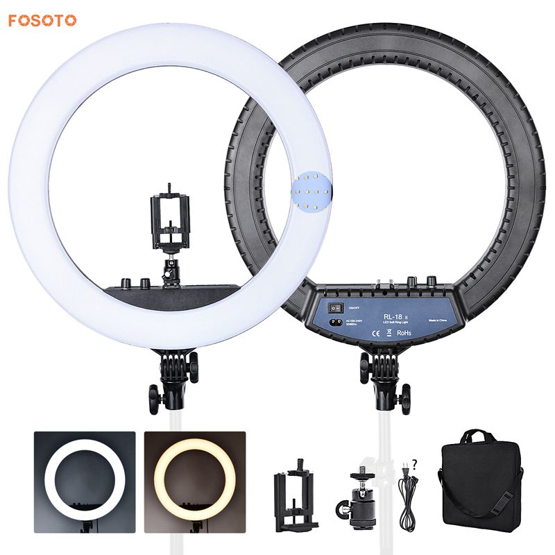 FOSOTO RL-18II 18 LED Ring Light Annular Lamp Bi-color 3200K-5500K 55W Ring Lamps for Video YouTube Photo Ring light Makeup Light