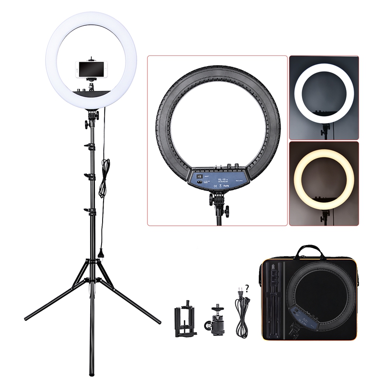 FOSOTO RL-18II 18 LED Ring Light Annular Lamp Bi-color 3200K-5500K 55W Ring Lamps for Video YouTube Photo Ring light Makeup Light