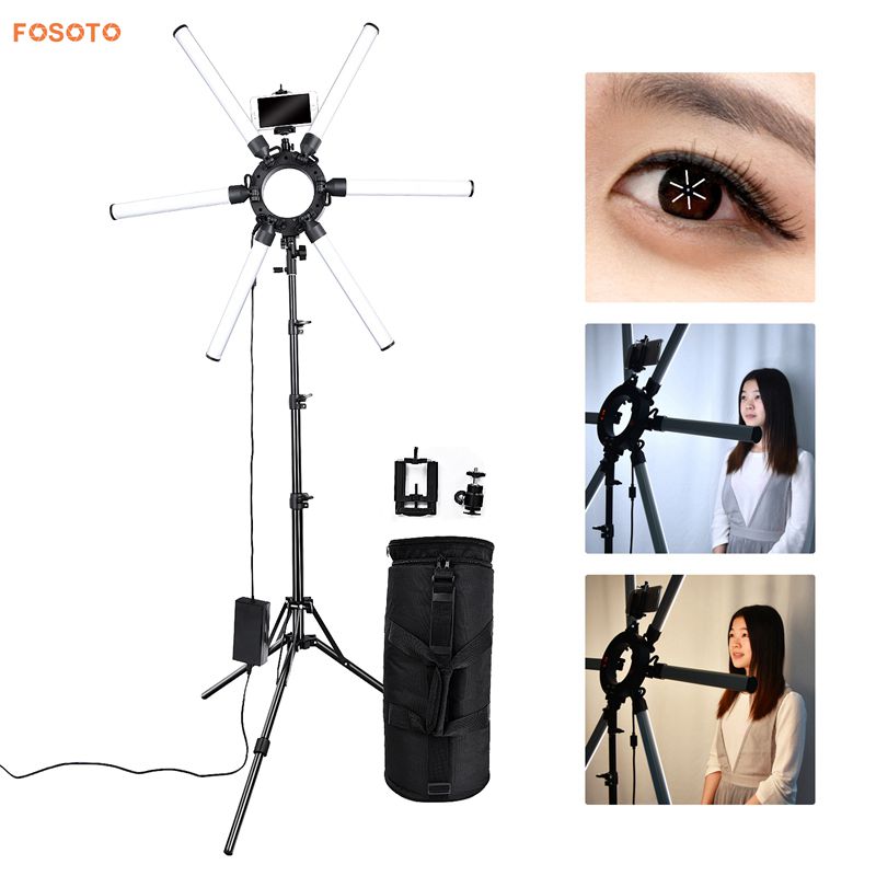 FOSOTO FT-SL6 Dimmable 3200K-5500K Photography Makeup 6 Tubes Eyes Star 336 LED Video Photo Ring Light Lamp with Tripod For advertisement photography, shooting video