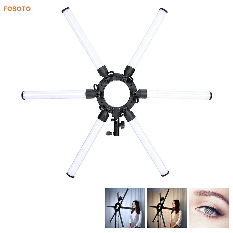 FOSOTO FT-SL6 Dimmable 3200K-5500K Photography Makeup 6 Tubes Eyes Star 336 LED Video Photo Ring Light Lamp with Tripod For advertisement photography, shooting video