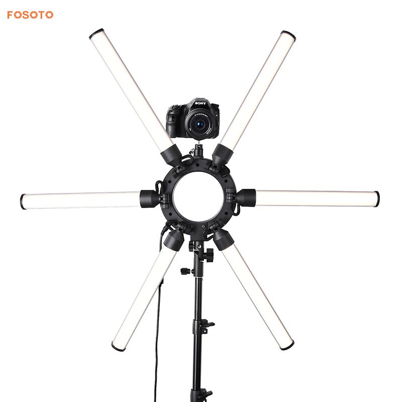 FOSOTO FT-SL6 Dimmable 3200K-5500K Photography Makeup 6 Tubes Eyes Star 336 LED Video Photo Ring Light Lamp with Tripod For advertisement photography, shooting video