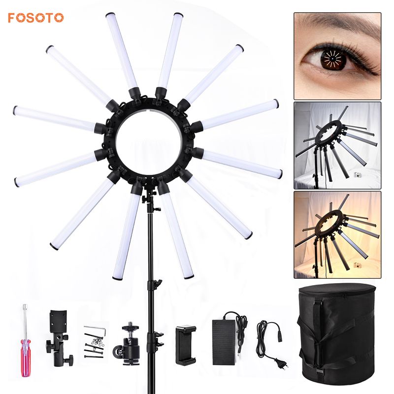 FOSOTO TL-1800S Photographic Lighting Dimmable 3200-5600K 12 Tubes 672 Leds Camera Photo Studio Photography light Lamp For photography,makeup